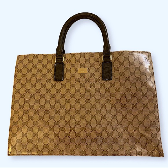 👜Authentic Gucci GG Crystal Monogram Designer Tote Laptop Bag – Leather & Canvas - Picture 1 of 9